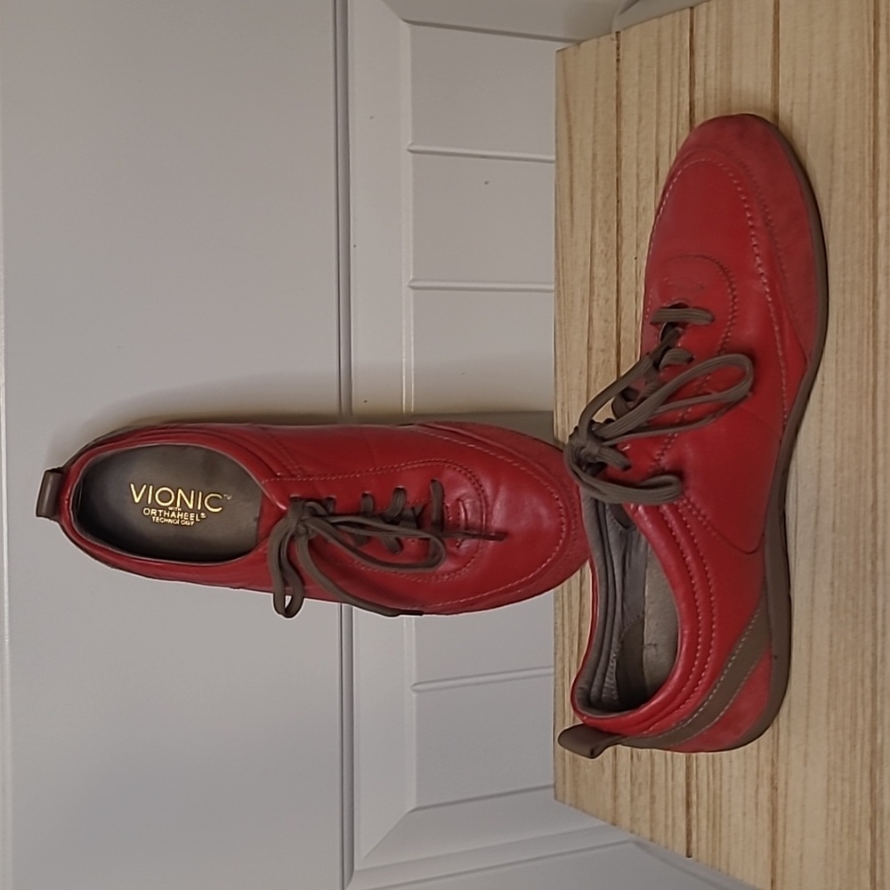 Vionic Red Sneakers with Brown Accents - Picture 3 of 8
